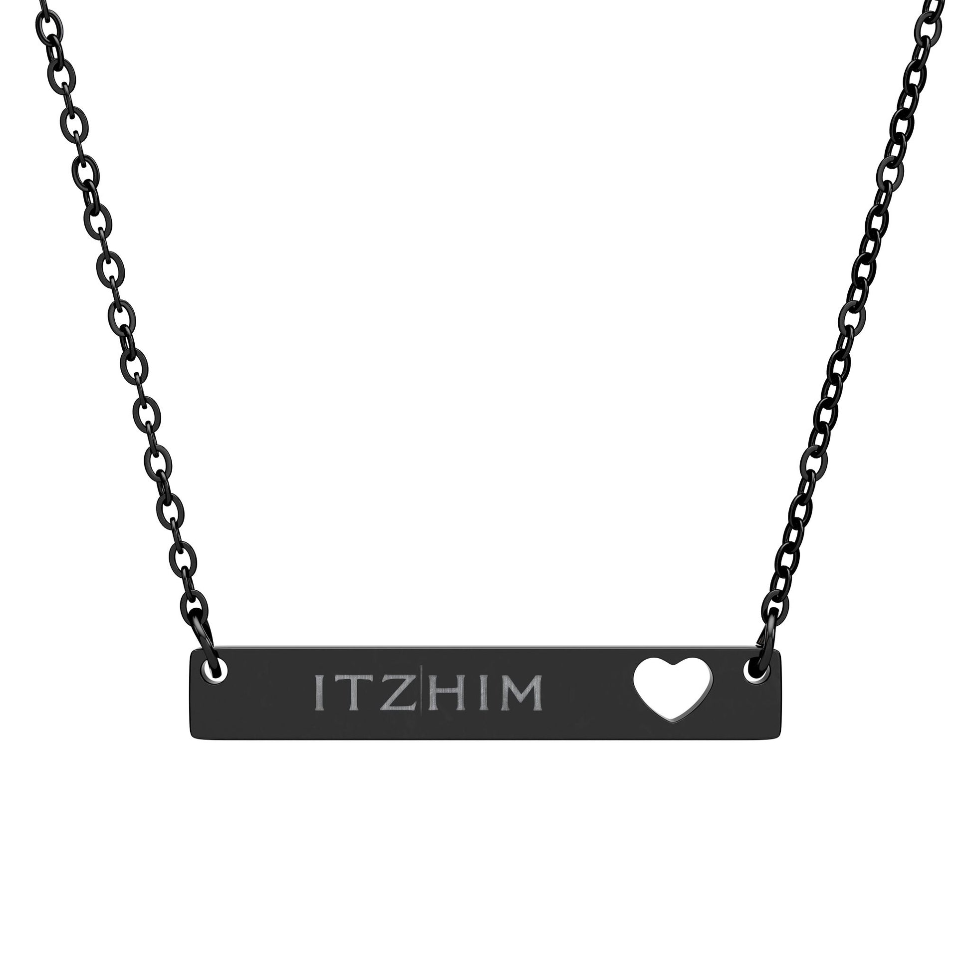Engravable Cutout Heart Bar Necklace — Personalized Name Bar Pendant