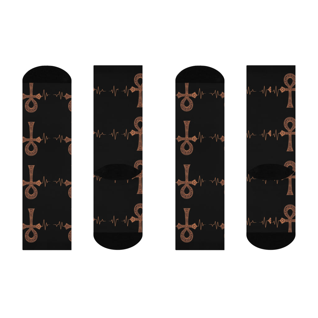 Ankh Heartbeat Cushioned Crew Socks, Unique Gift for Her, Comfortable Fashion Socks, Spiritual Socks, Boho Chic Accessories