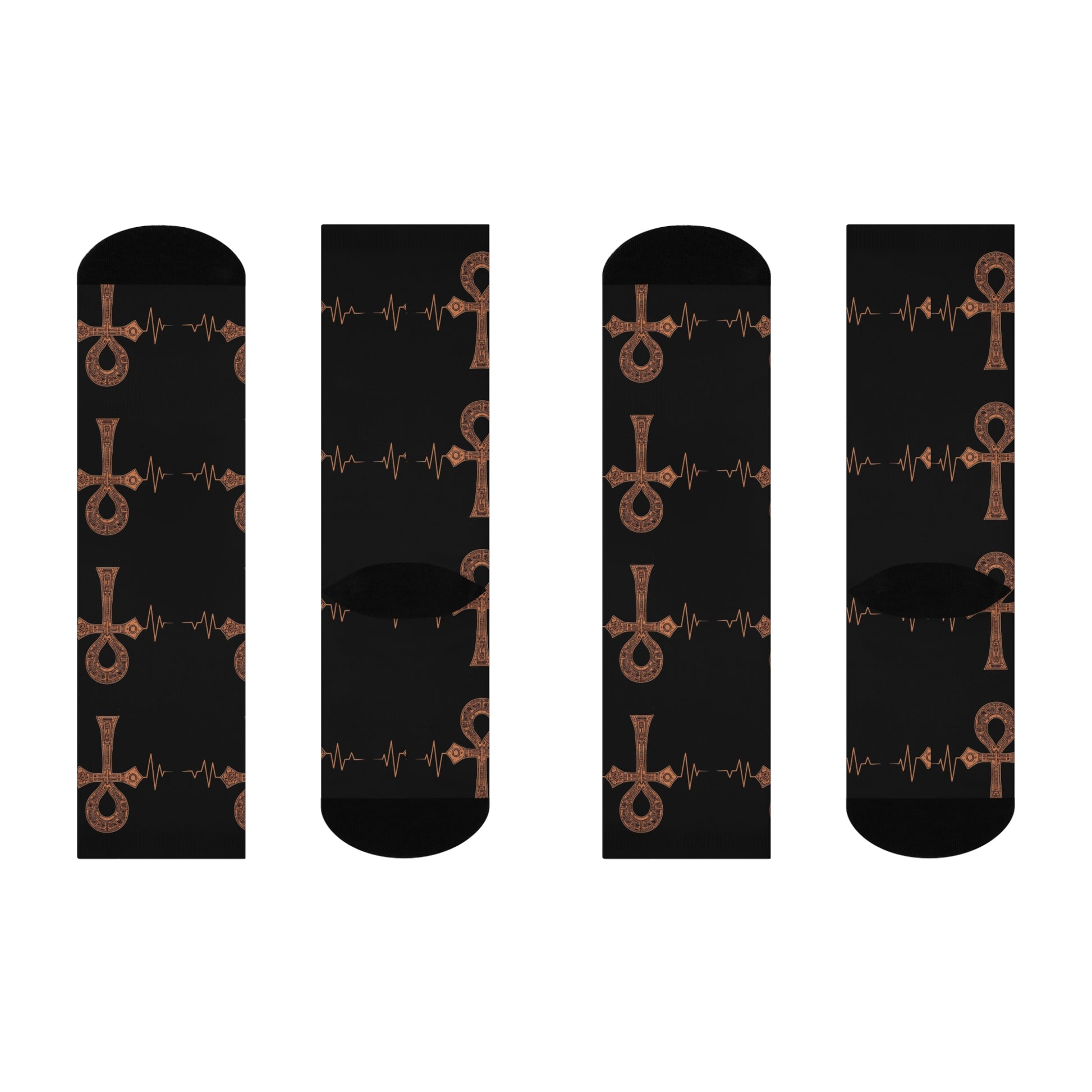 Ankh Heartbeat Cushioned Crew Socks, Unique Gift for Her, Comfortable Fashion Socks, Spiritual Socks, Boho Chic Accessories