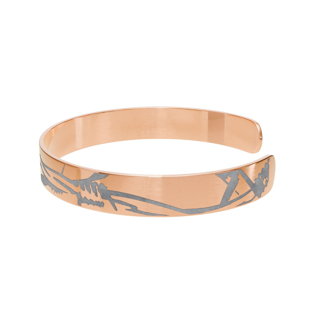 Engraved Copper Cuff Bracelet — Geometric Anchor Pattern
