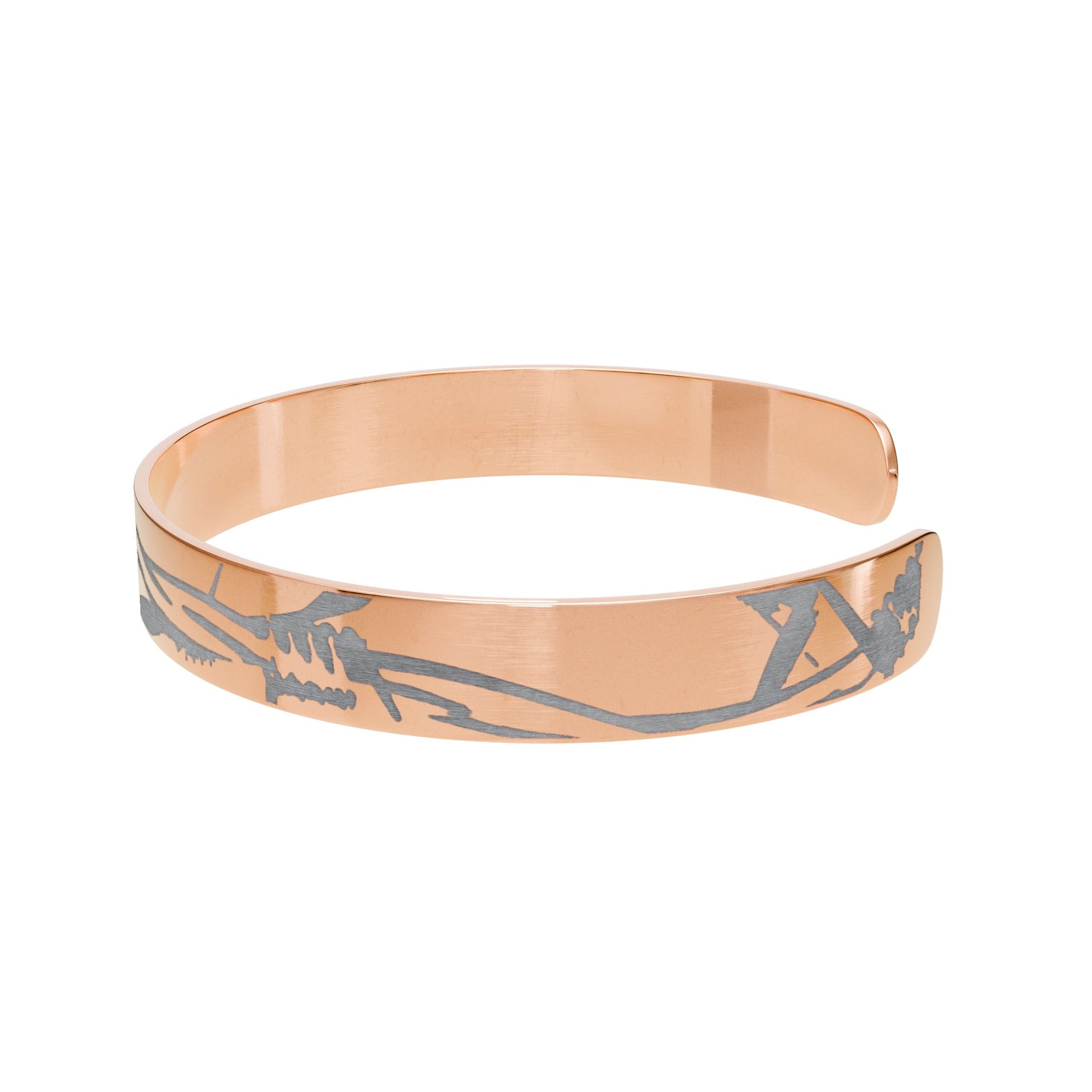 Engraved Copper Cuff Bracelet — Geometric Anchor Pattern