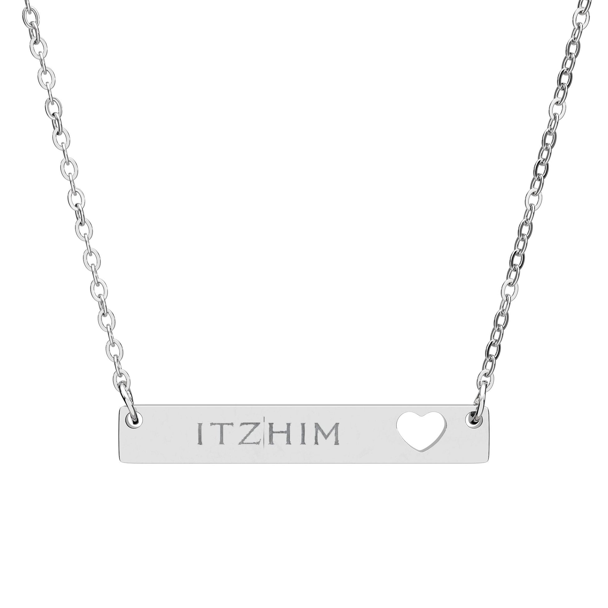 Engravable Cutout Heart Bar Necklace — Personalized Name Bar Pendant