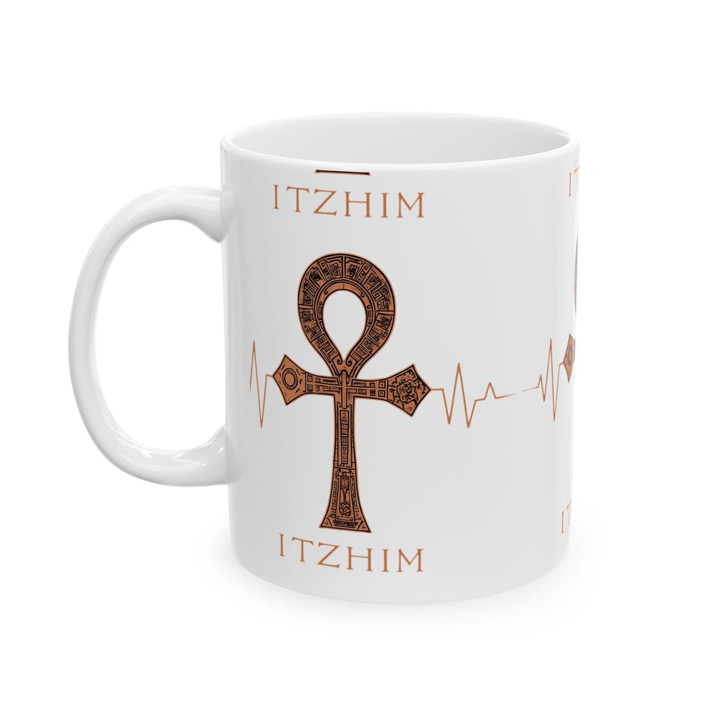 Ankh Design Ceramic Mug, Coffee Mug, Gift for Spiritual Beverages, Unique Mug for Home and Office, 11oz 15oz