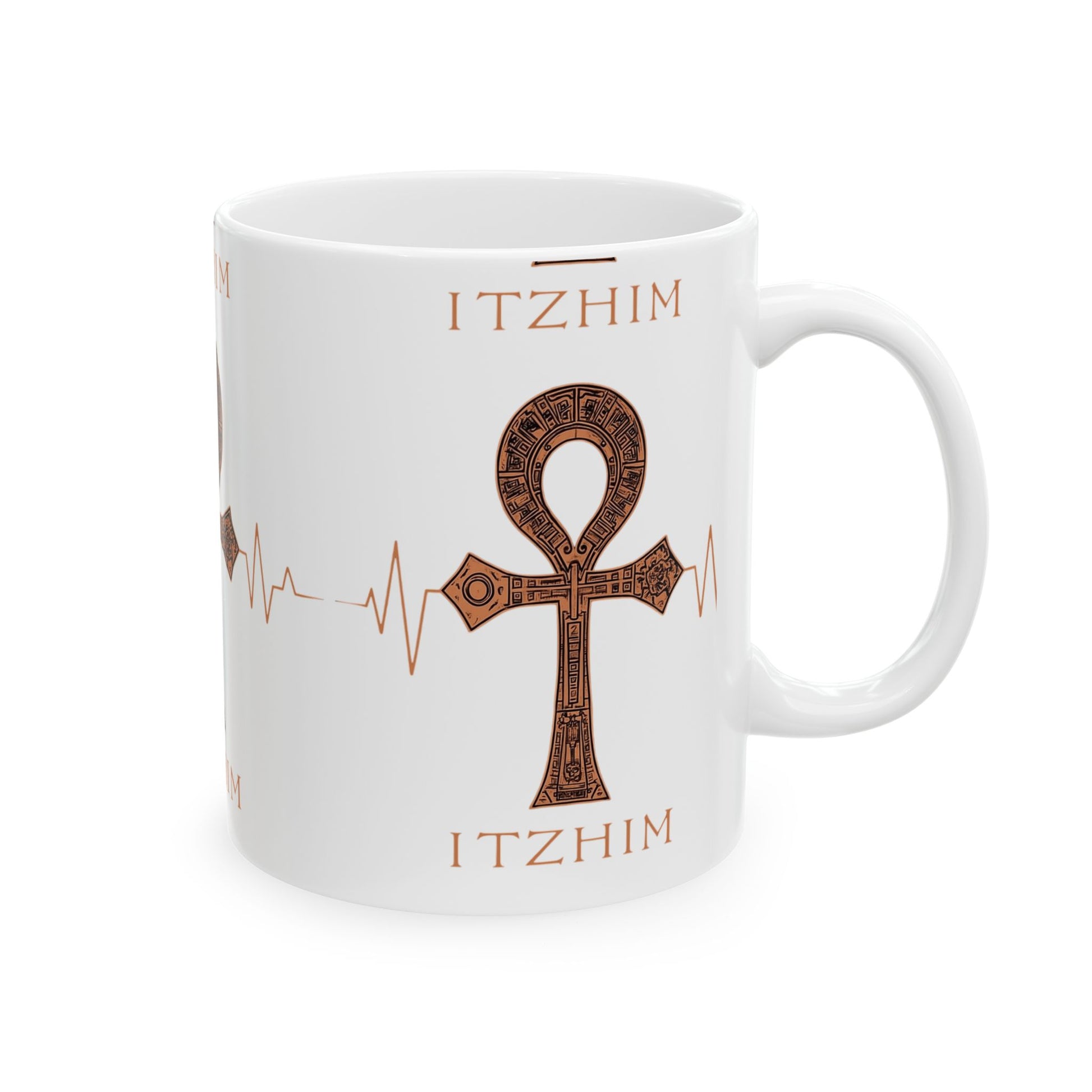 Ankh Design Ceramic Mug, Coffee Mug, Gift for Spiritual Beverages, Unique Mug for Home and Office, 11oz 15oz