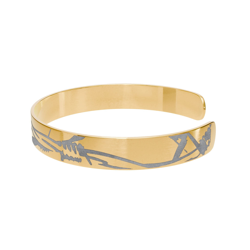 Engraved Copper Cuff Bracelet — Geometric Anchor Pattern