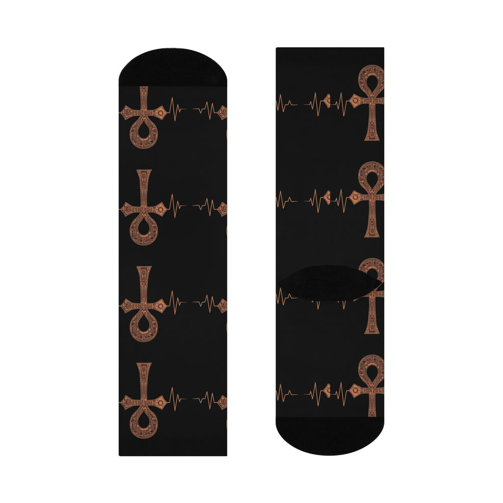 Ankh Heartbeat Cushioned Crew Socks, Unique Gift for Her, Comfortable Fashion Socks, Spiritual Socks, Boho Chic Accessories