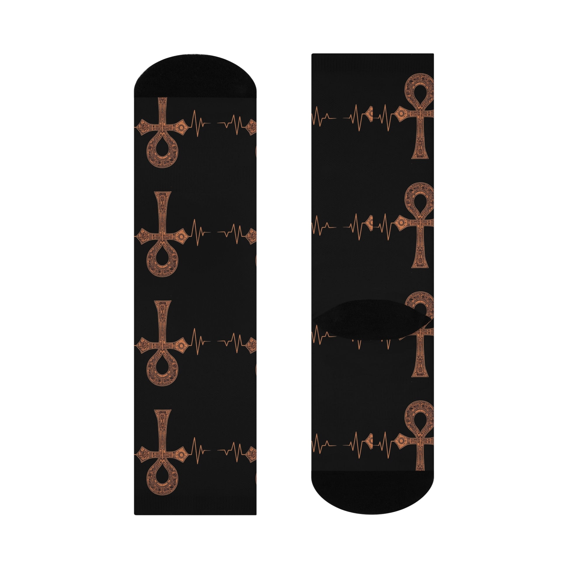 Ankh Heartbeat Cushioned Crew Socks, Unique Gift for Her, Comfortable Fashion Socks, Spiritual Socks, Boho Chic Accessories