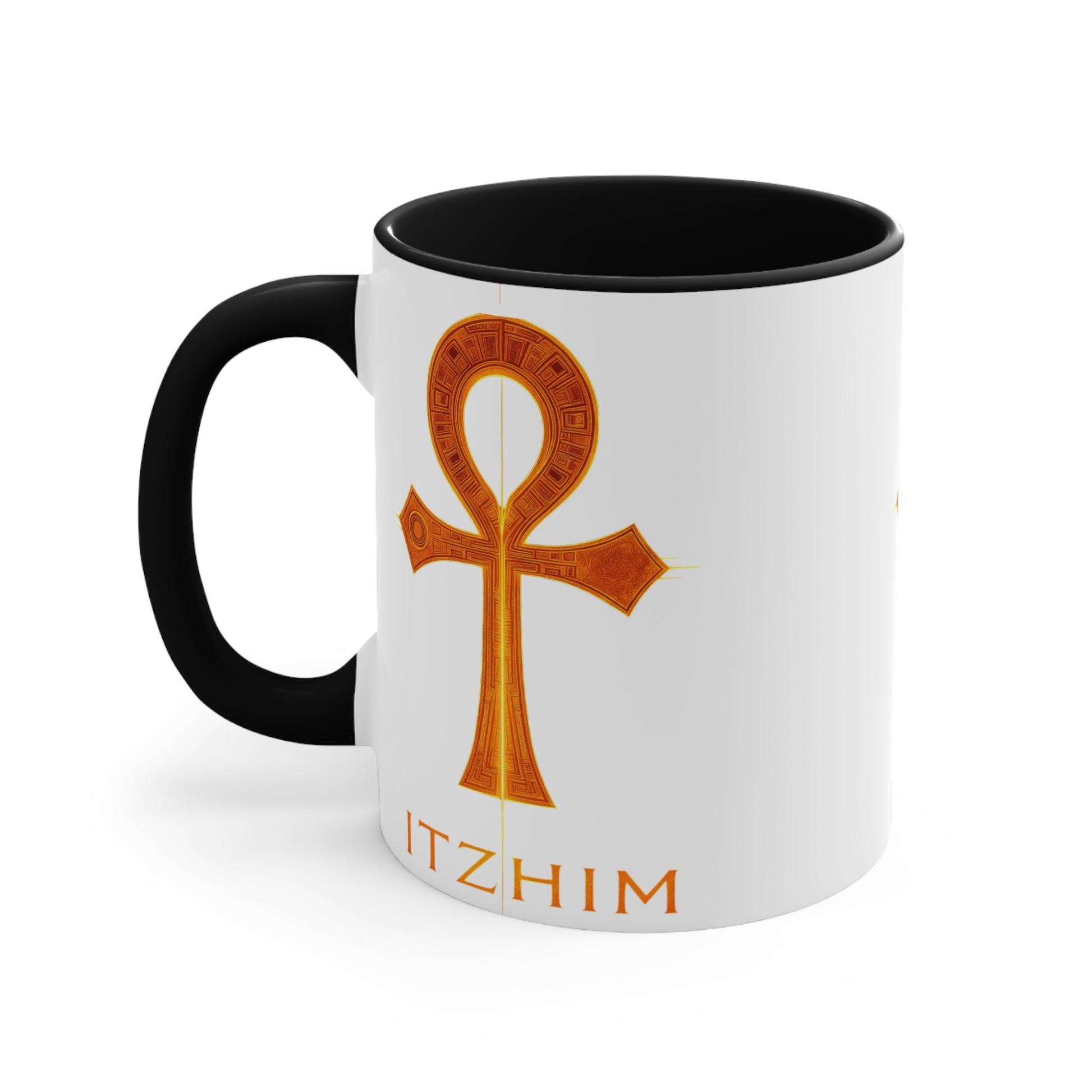 Colorful Accent Ankh Mug, Unique Gifts for Coffee Lovers, Boho Home Decor, Spiritual Awakening, Red Handle Coffee Cup