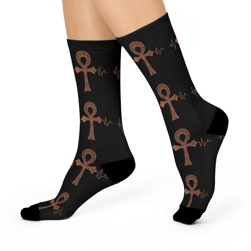 Ankh Heartbeat Cushioned Crew Socks, Unique Gift for Her, Comfortable Fashion Socks, Spiritual Socks, Boho Chic Accessories