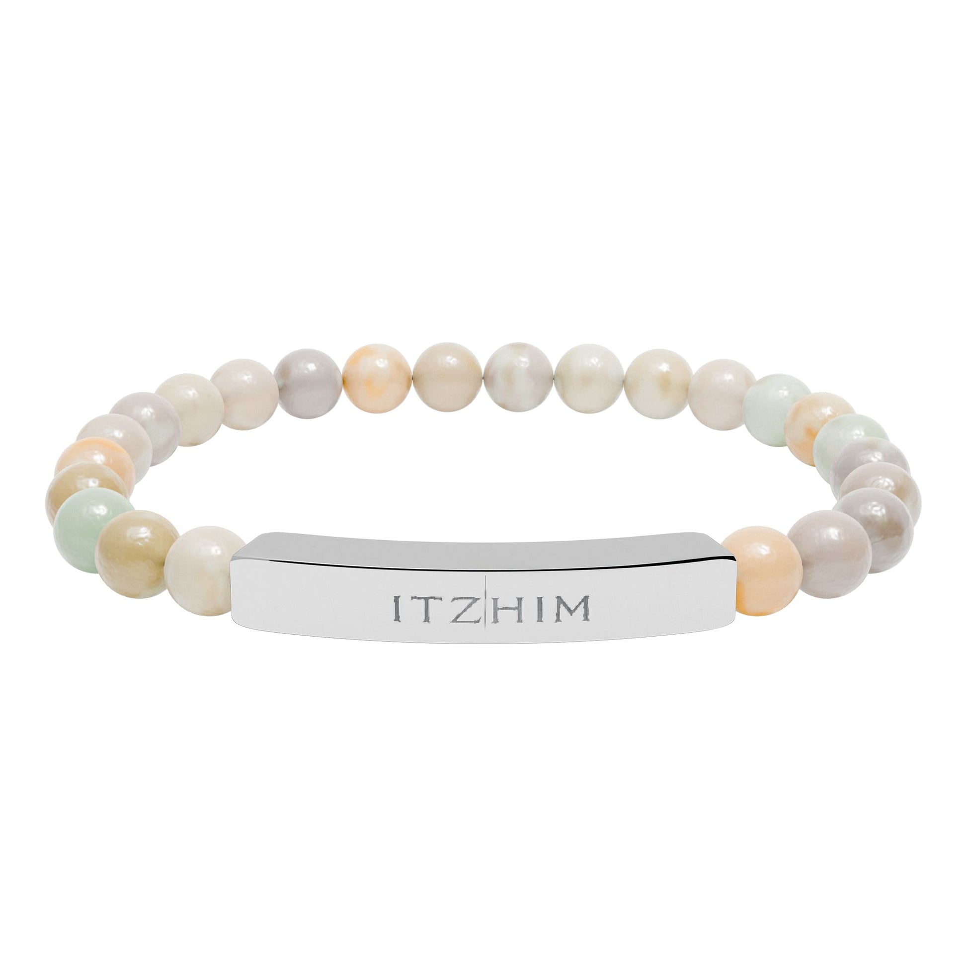 Engravable Natural Stone Bar Bracelet — Personalized Stretch Beaded Bracelet