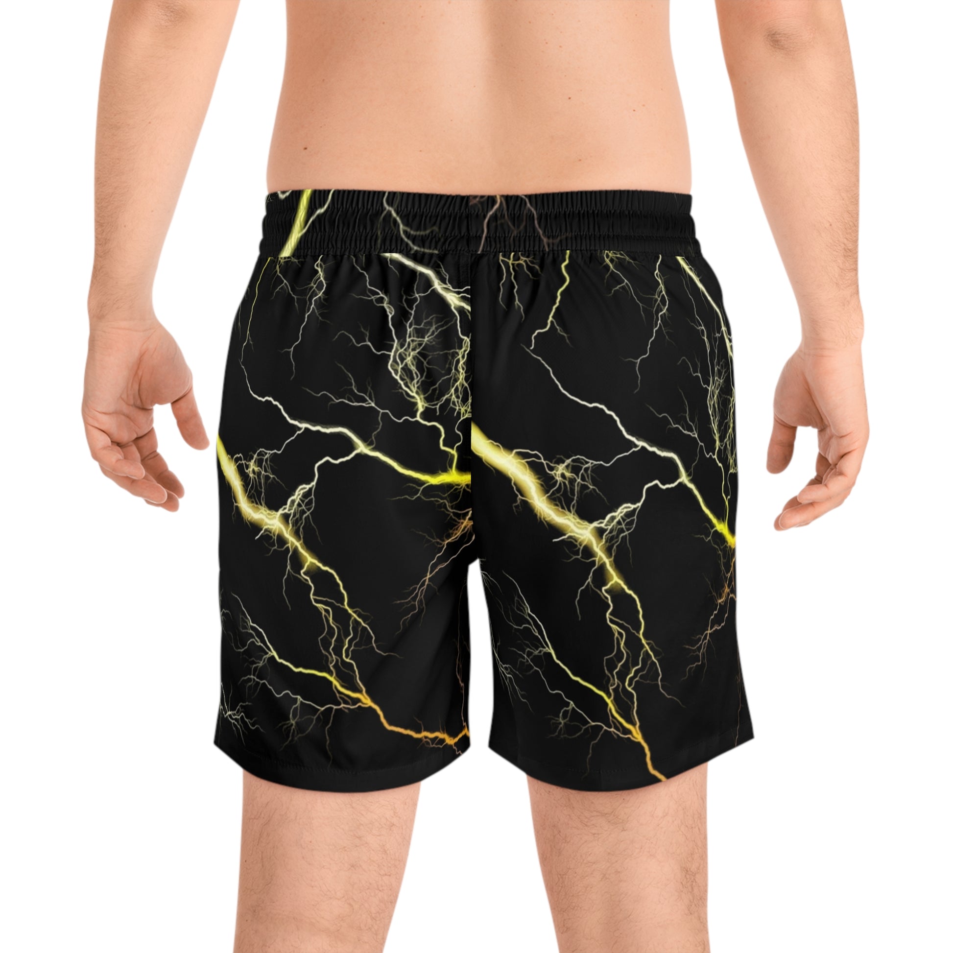 Ankh Symbol Swim Shorts — 'ITZHIM' Black Mid-Length Men's Swim Trunks