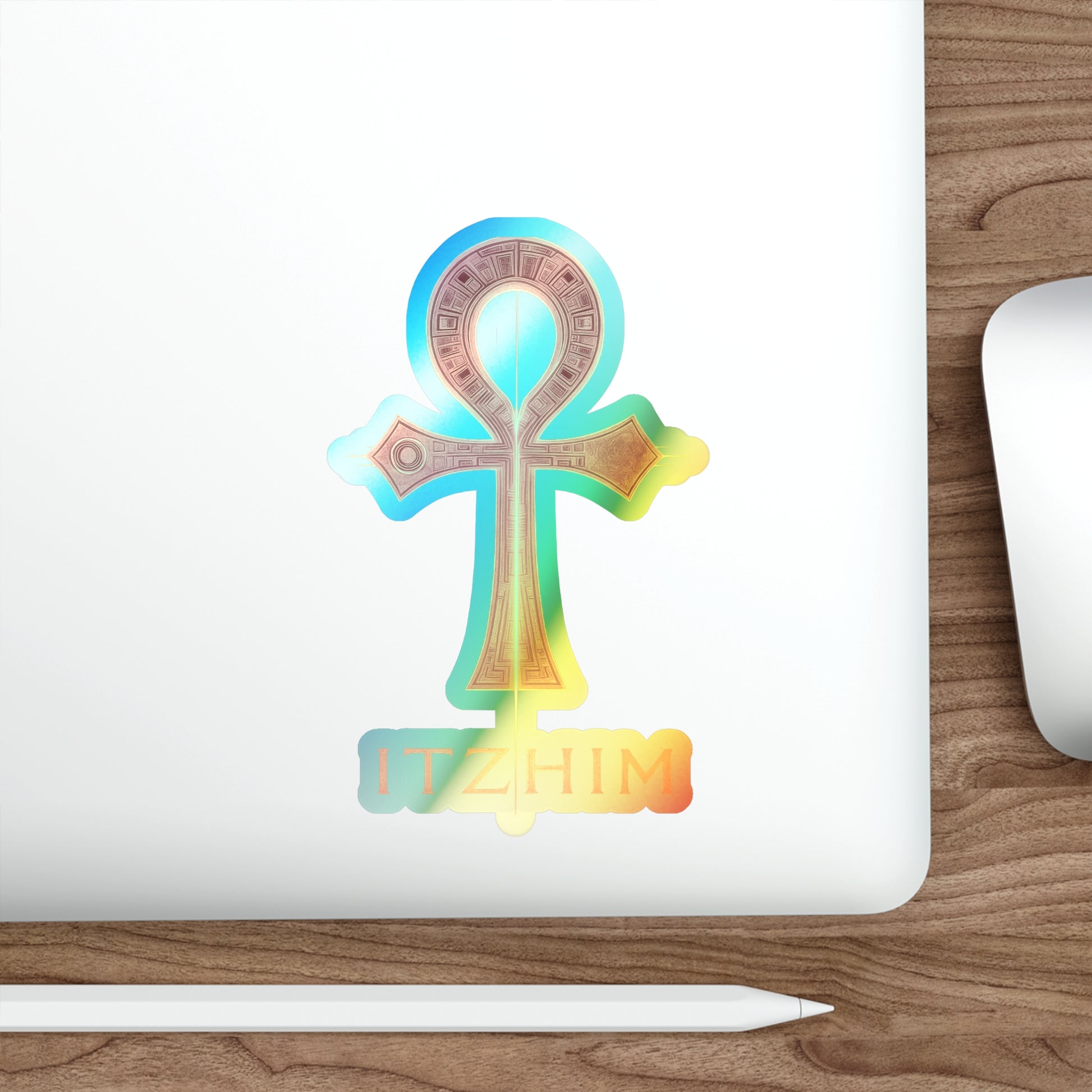 Holographic Ankh Stickers, Ankh Decals for Laptops, Skateboards, Car Decor, Unique Holographic Sticker Gifts