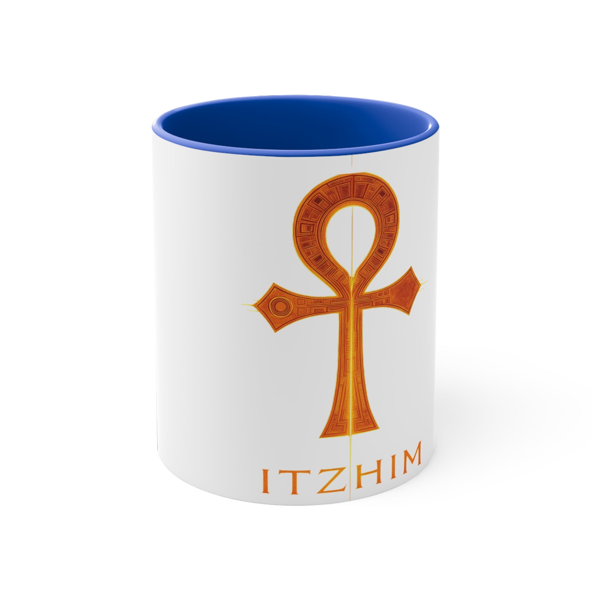 Colorful Accent Ankh Mug, Unique Gifts for Coffee Lovers, Boho Home Decor, Spiritual Awakening, Red Handle Coffee Cup