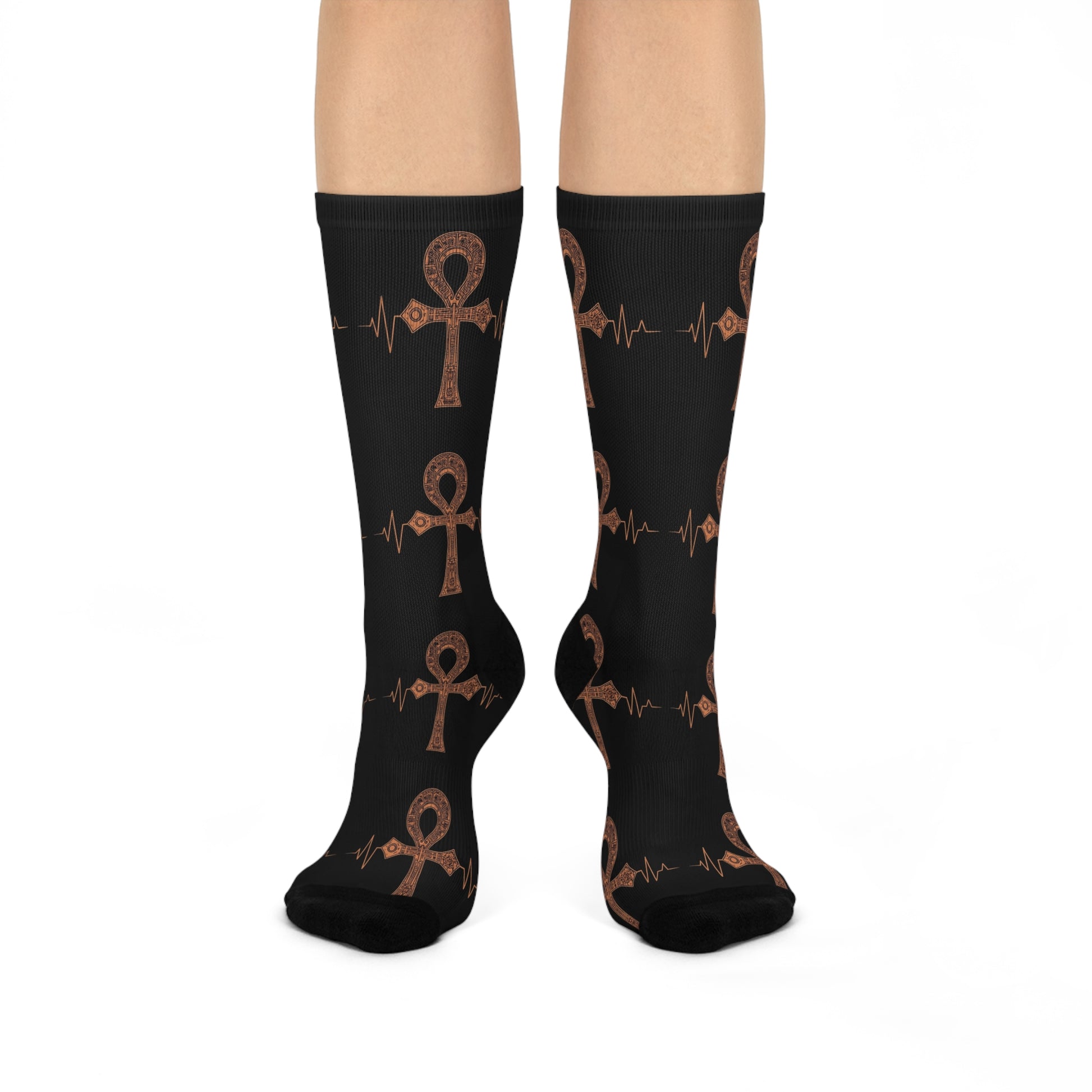 Ankh Heartbeat Cushioned Crew Socks, Unique Gift for Her, Comfortable Fashion Socks, Spiritual Socks, Boho Chic Accessories