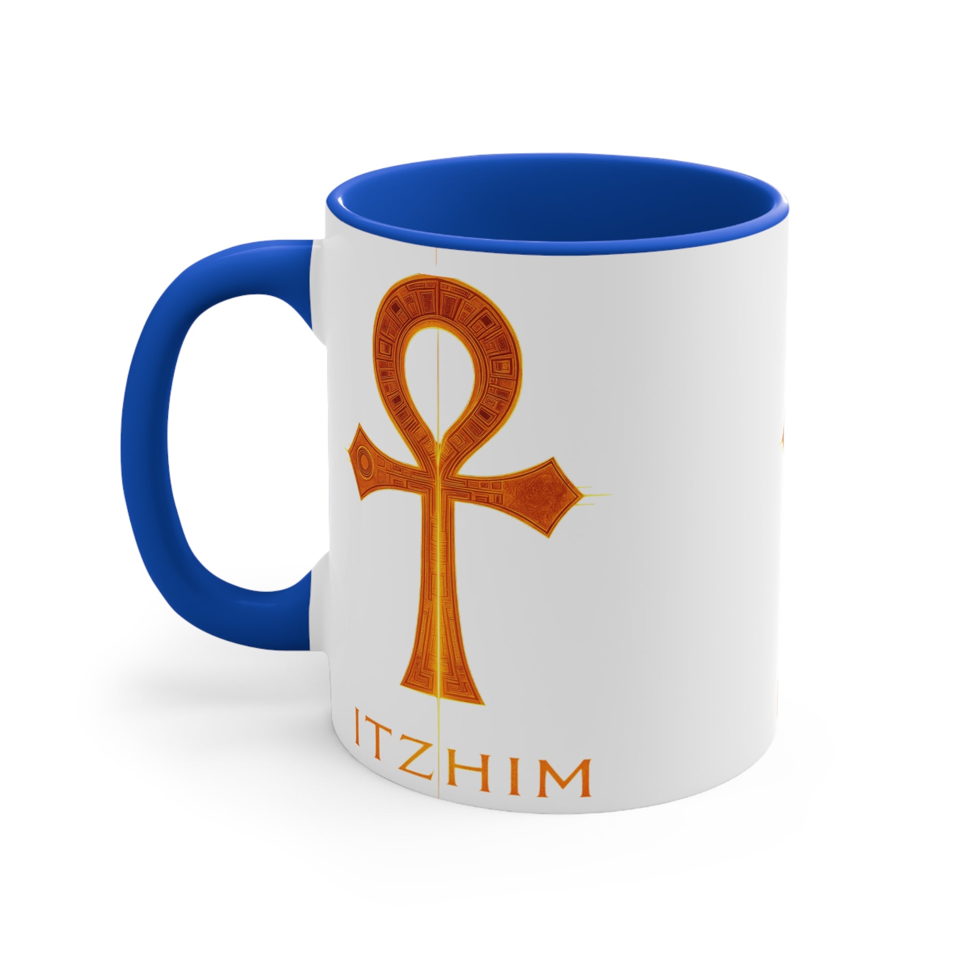 Colorful Accent Ankh Mug, Unique Gifts for Coffee Lovers, Boho Home Decor, Spiritual Awakening, Red Handle Coffee Cup