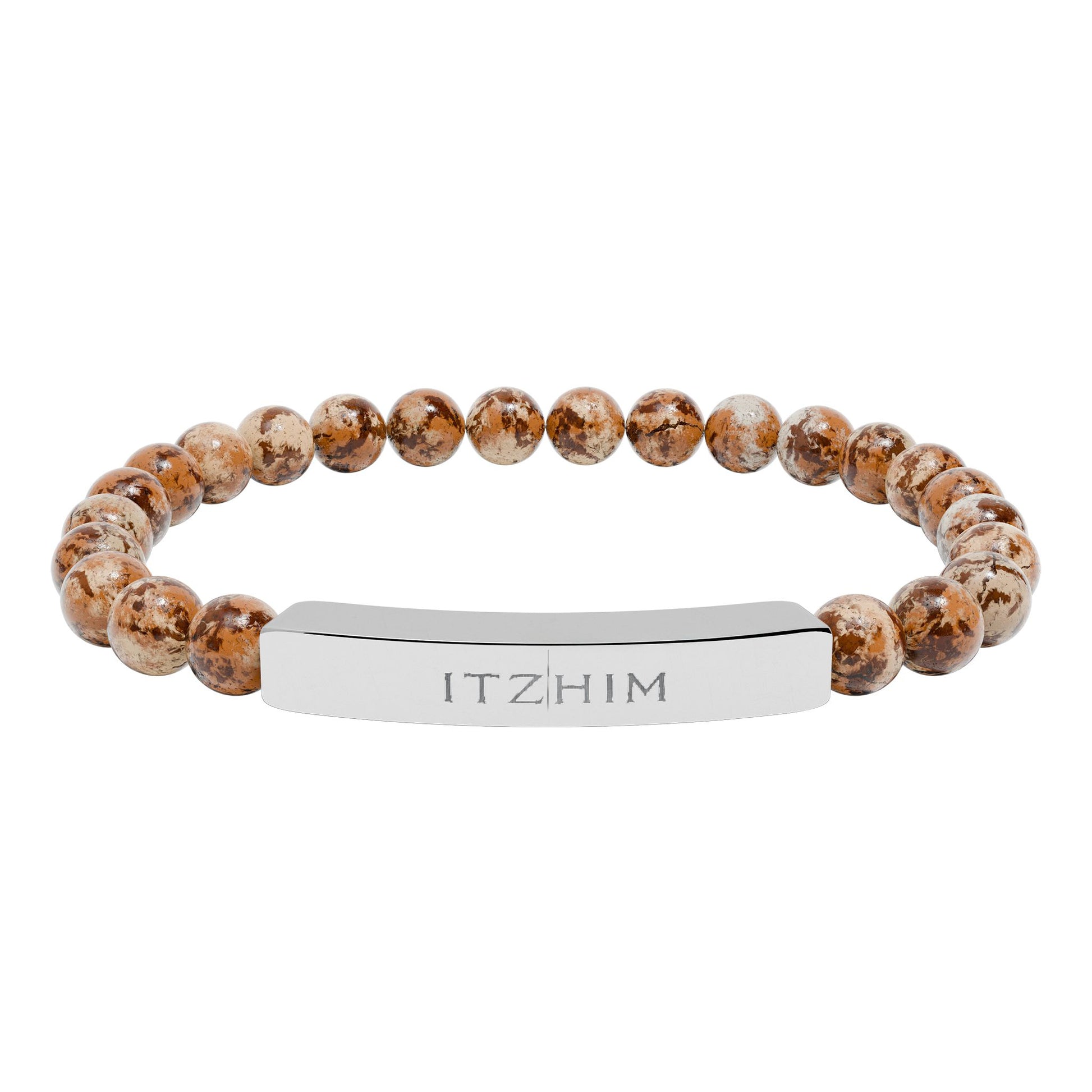 Engravable Natural Stone Bar Bracelet — Personalized Stretch Beaded Bracelet