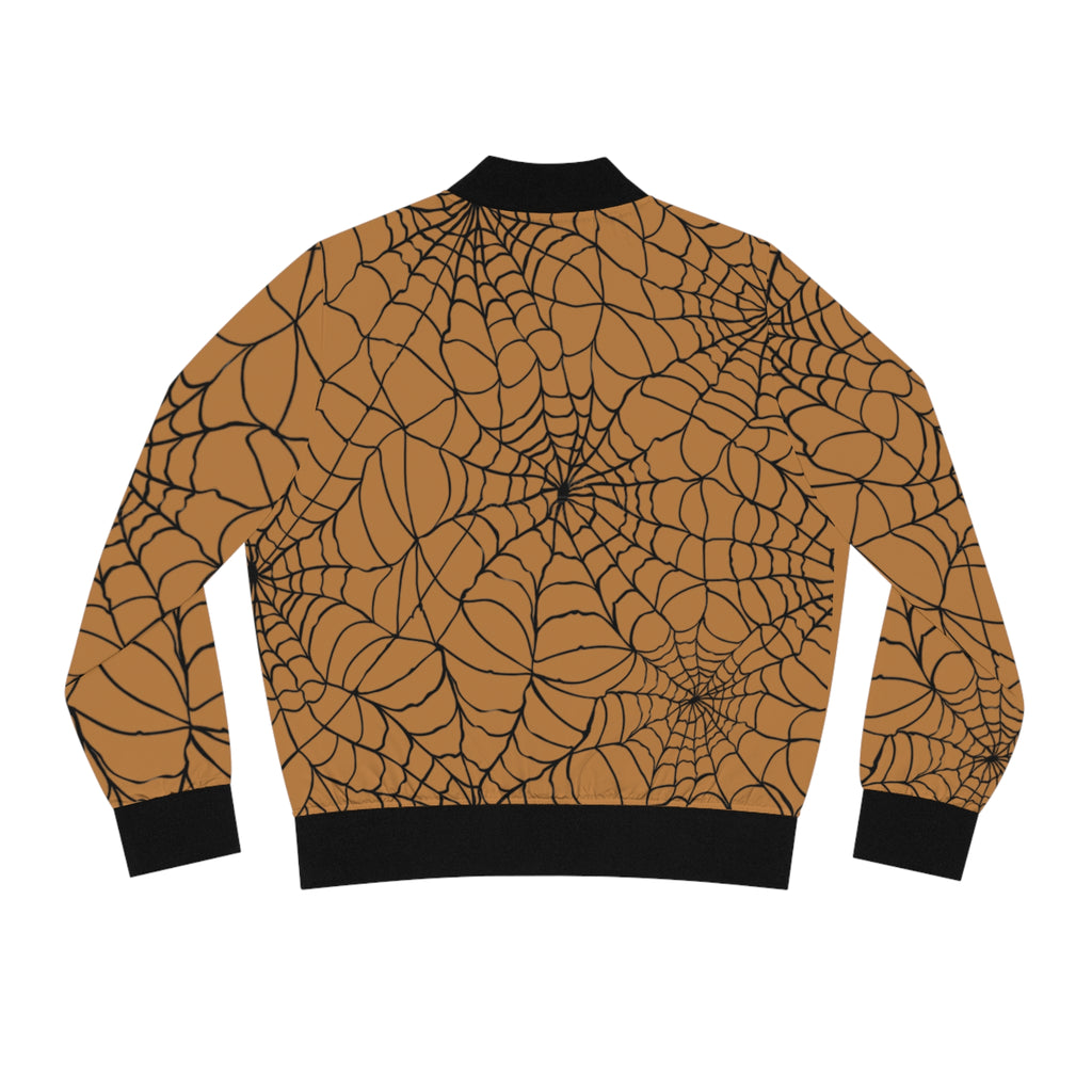 Spiderweb Bomber Jacket — Women's Orange Ankh & Web Print