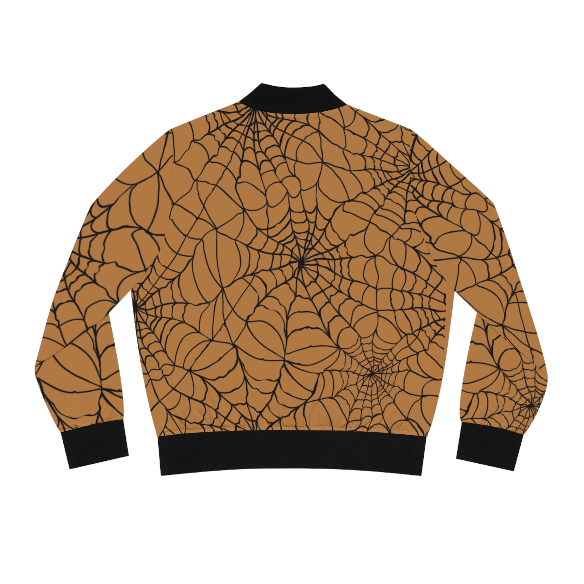 Spiderweb Bomber Jacket — Women's Orange Ankh & Web Print