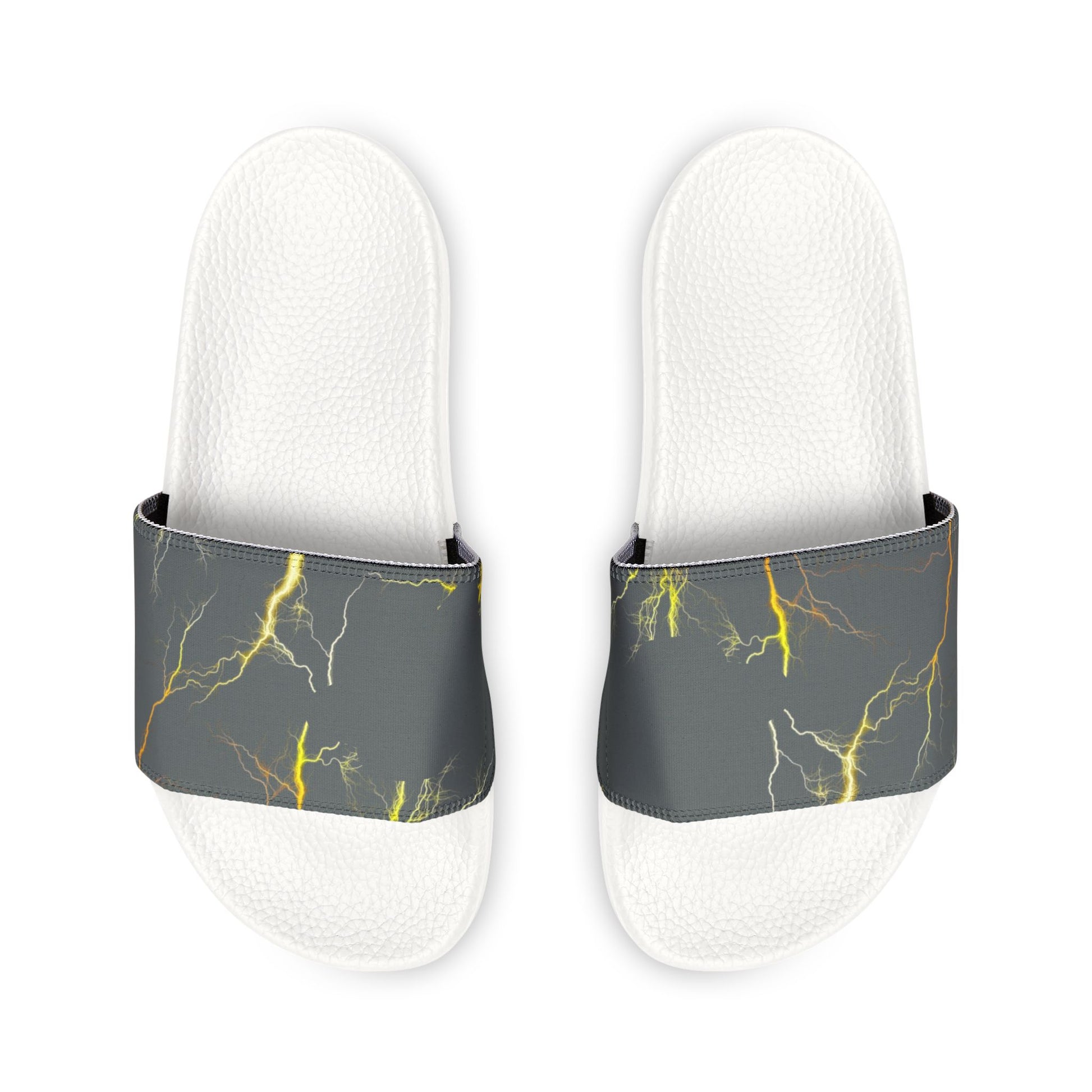 Men's Lightning Print Slide Sandals — Removable Strap Casual Beach & Pool Slides