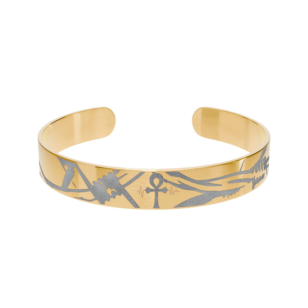Engraved Copper Cuff Bracelet — Geometric Anchor Pattern
