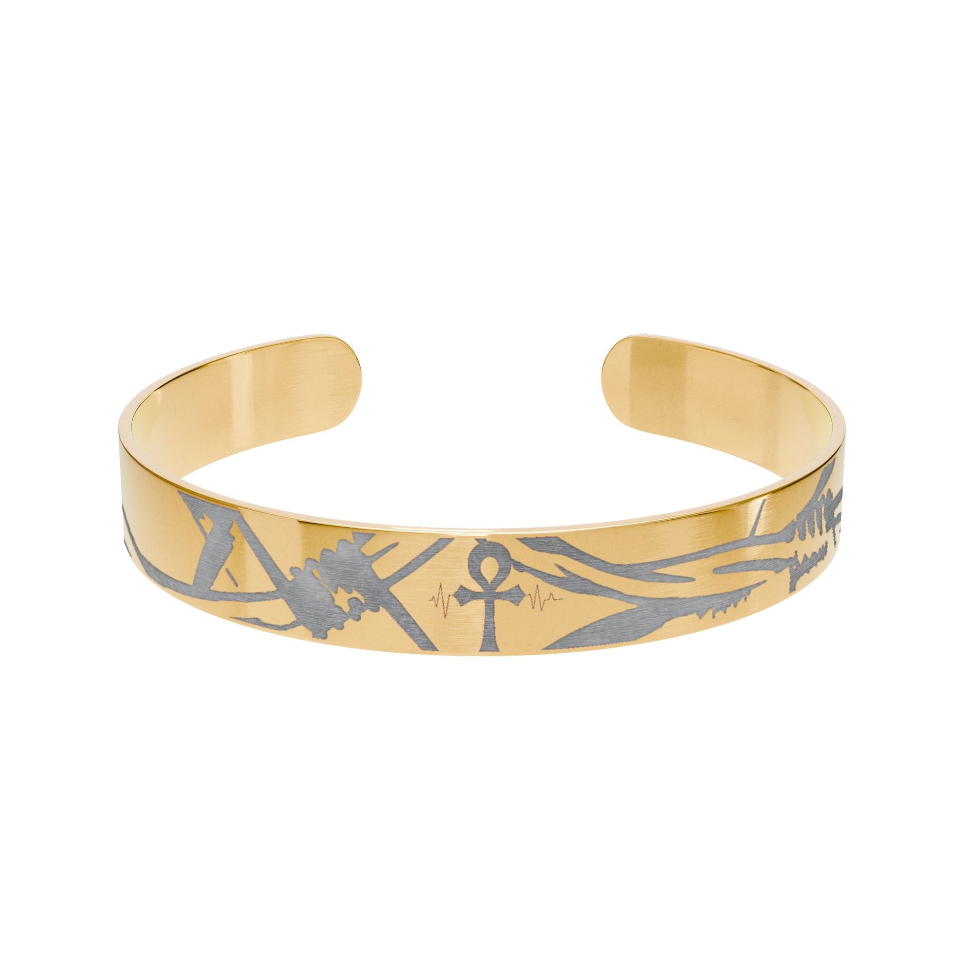 Engraved Copper Cuff Bracelet — Geometric Anchor Pattern