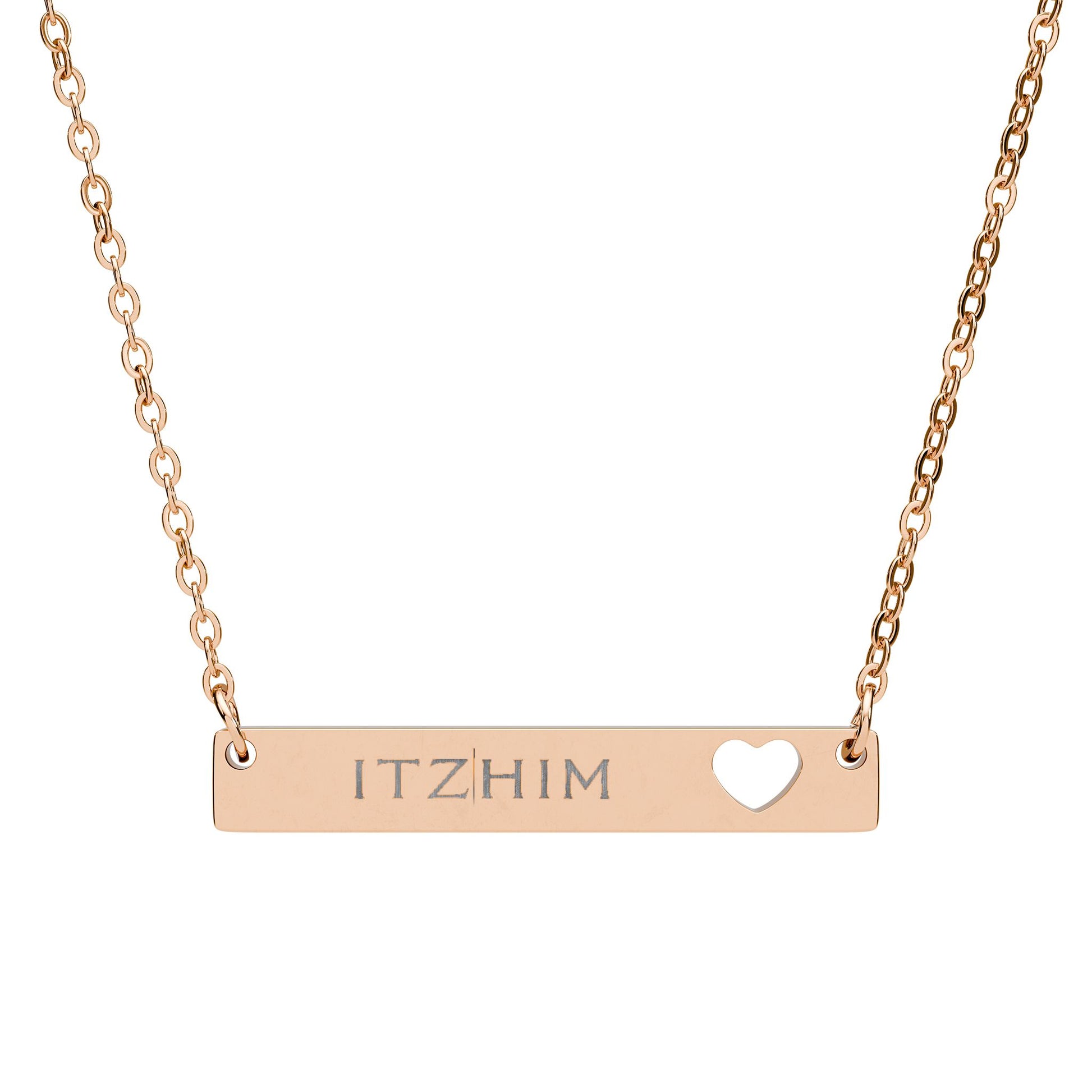 Engravable Cutout Heart Bar Necklace — Personalized Name Bar Pendant