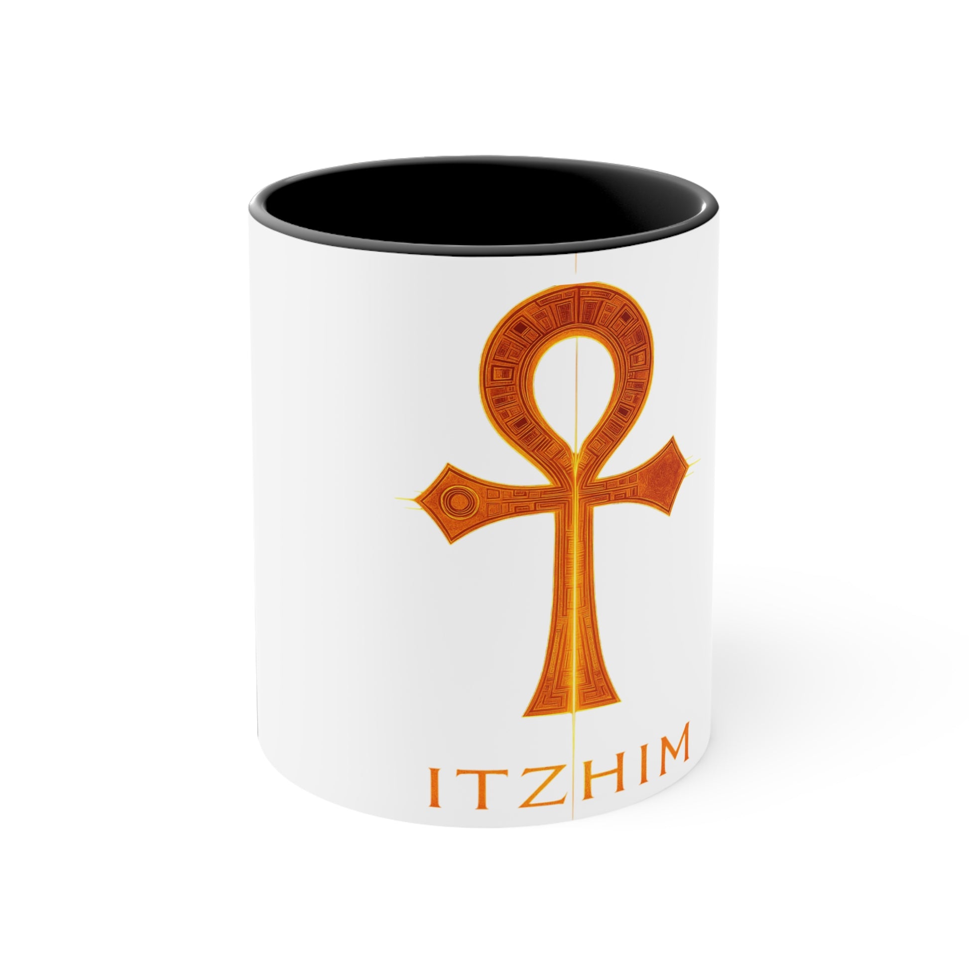 Colorful Accent Ankh Mug, Unique Gifts for Coffee Lovers, Boho Home Decor, Spiritual Awakening, Red Handle Coffee Cup