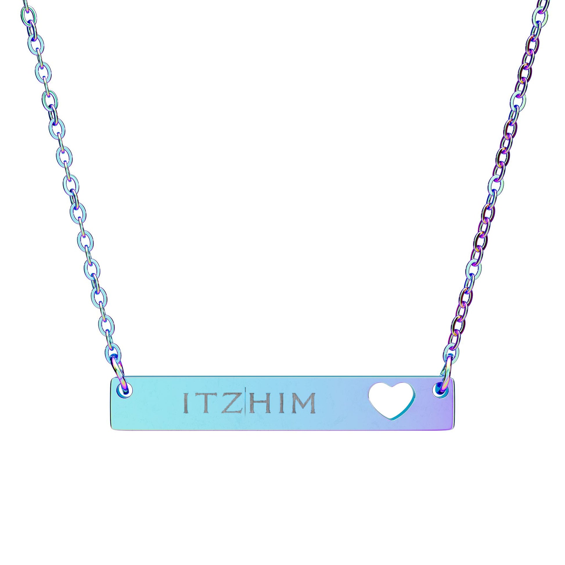 Engravable Cutout Heart Bar Necklace — Personalized Name Bar Pendant