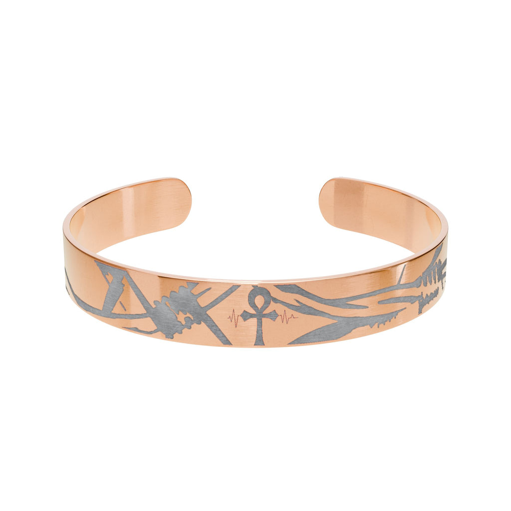 Engraved Copper Cuff Bracelet — Geometric Anchor Pattern
