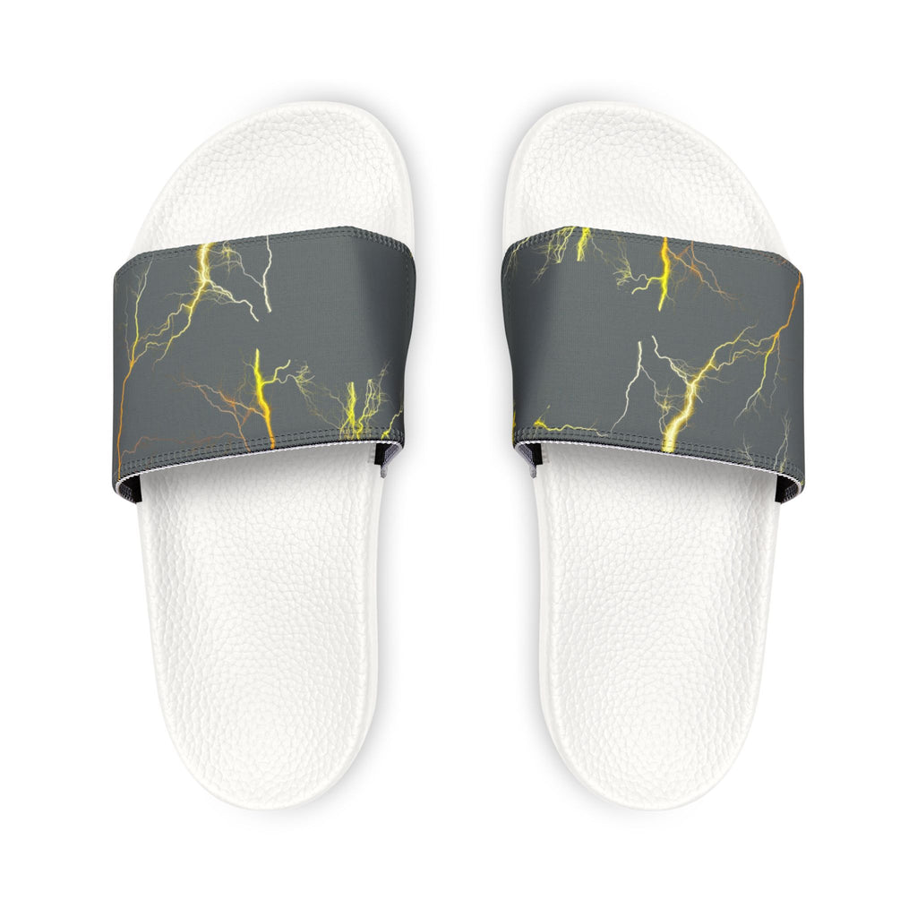 Men's Lightning Print Slide Sandals — Removable Strap Casual Beach & Pool Slides