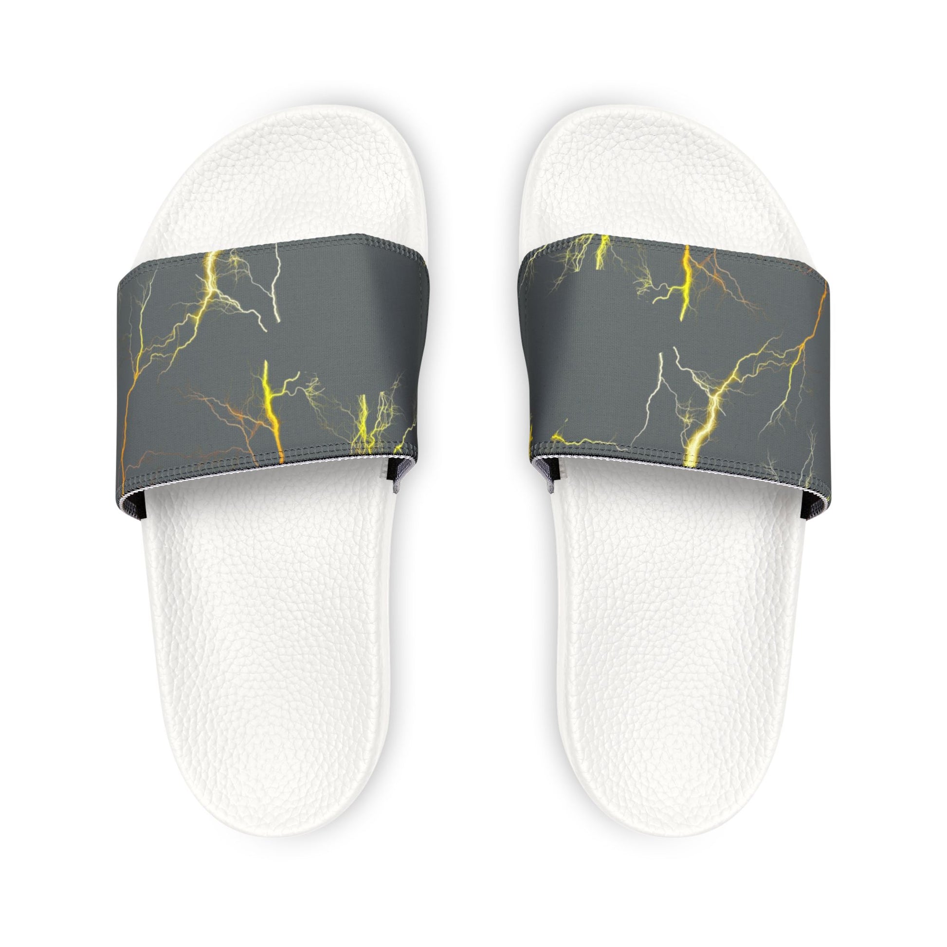 Men's Lightning Print Slide Sandals — Removable Strap Casual Beach & Pool Slides