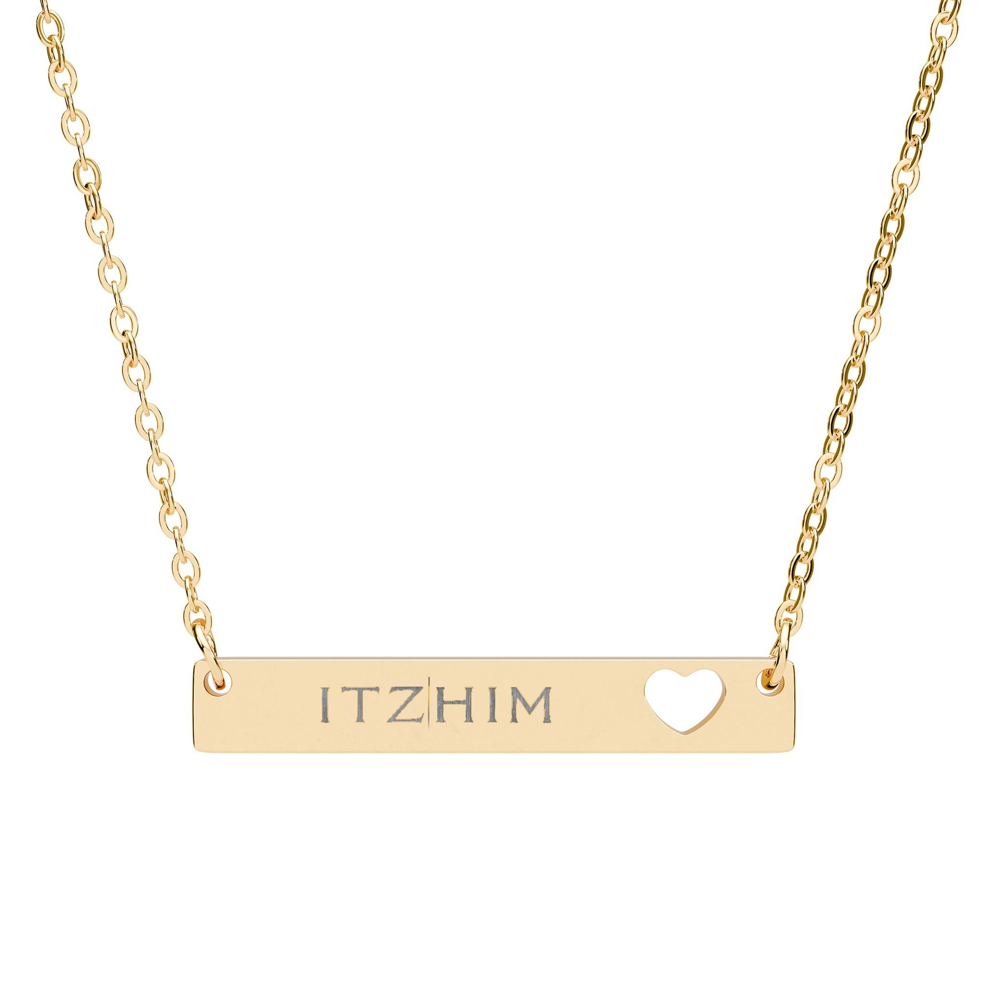Engravable Cutout Heart Bar Necklace — Personalized Name Bar Pendant