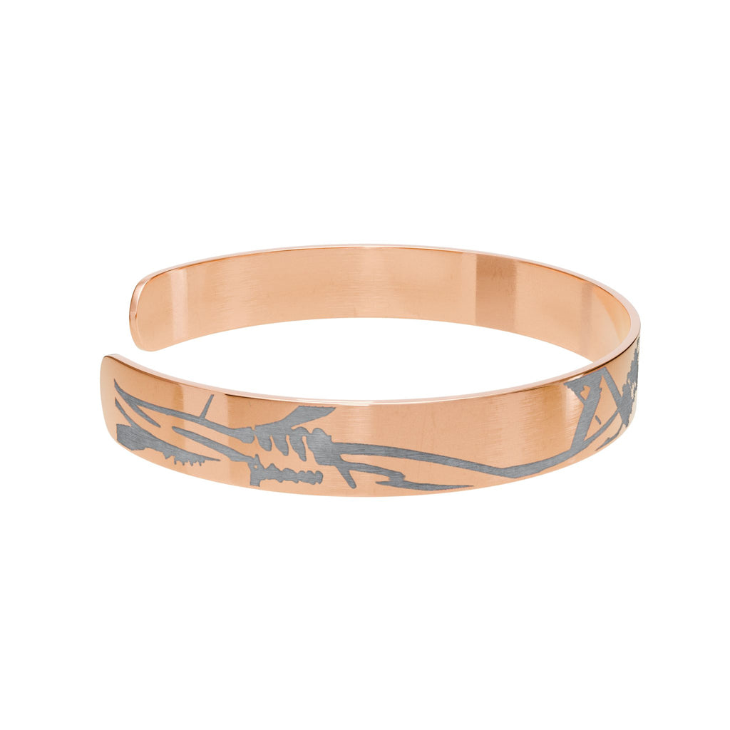 Engraved Copper Cuff Bracelet — Geometric Anchor Pattern