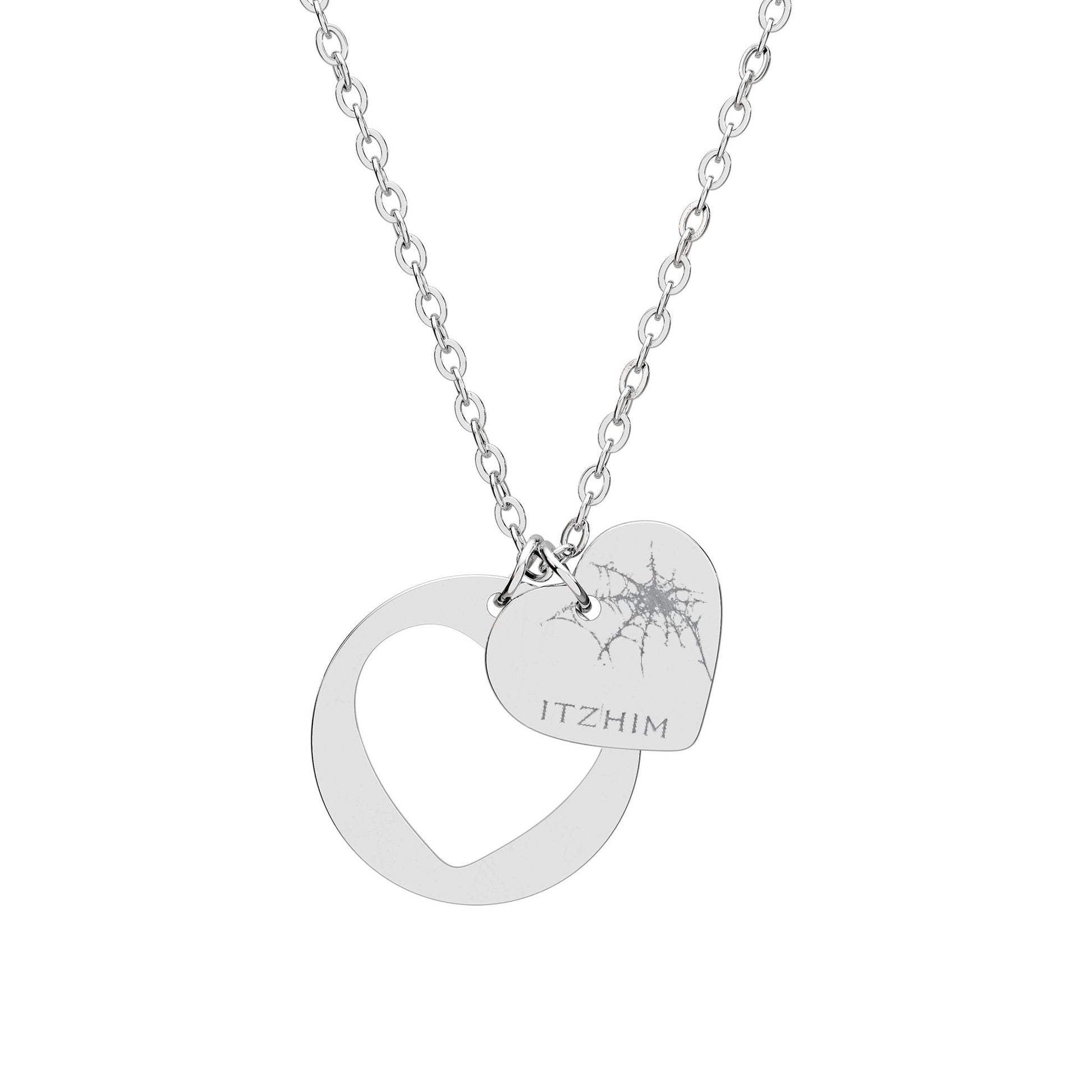 Heart Cutout Necklace — Engraved Dandelion Charm Pendant